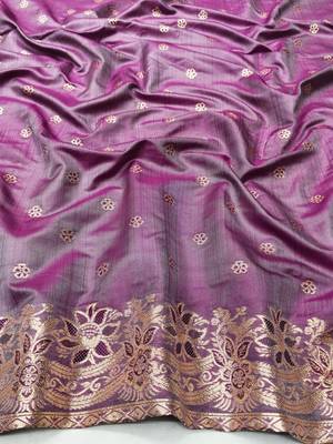 Purple zari woven silk blend saree with blouse piece 4