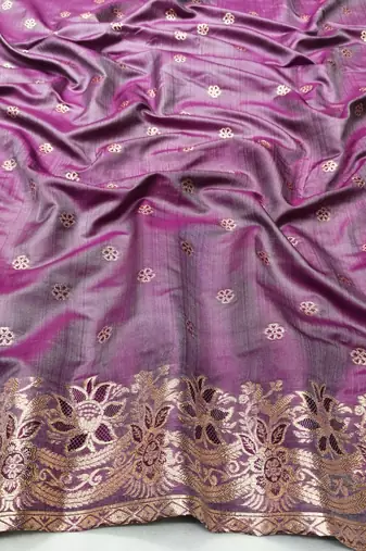Purple zari woven silk blend saree with blouse piece