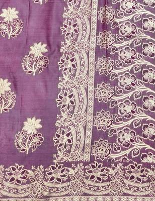Purple zari woven silk blend saree with blouse piece 5