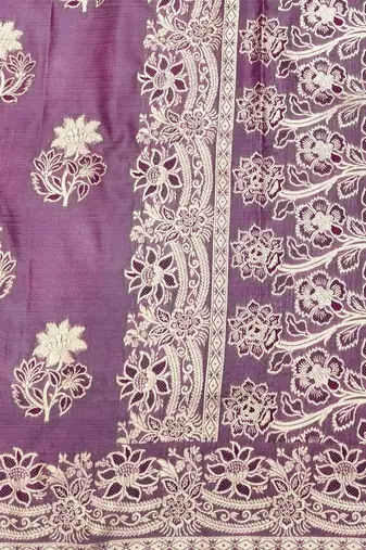 Purple zari woven silk blend saree with blouse piece