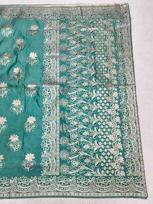 Blue zari woven silk blend saree with blouse piece 2