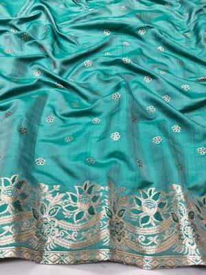 Blue zari woven silk blend saree with blouse piece 4