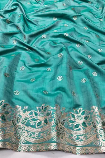 Blue zari woven silk blend saree with blouse piece