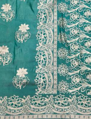 Blue zari woven silk blend saree with blouse piece 5