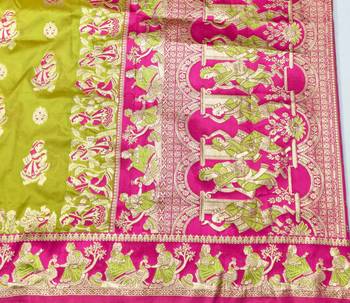 Lime zari woven silk blend saree with blouse piece 5