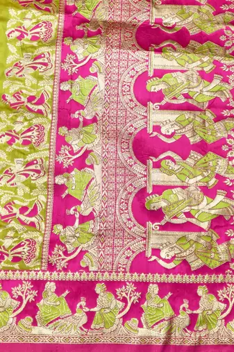Lime zari woven silk blend saree with blouse piece