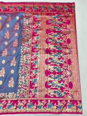 Light purple zari woven silk blend saree with blouse piece 2