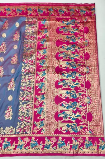 Light purple zari woven silk blend saree with blouse piece