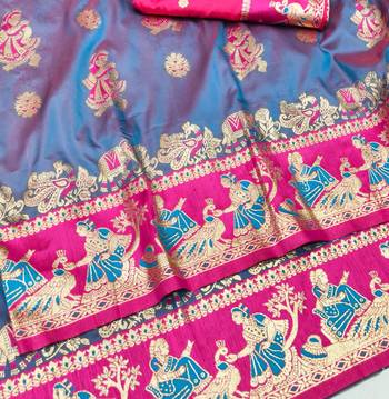 Light purple zari woven silk blend saree with blouse piece 3