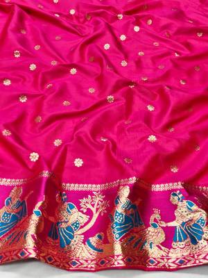 Light purple zari woven silk blend saree with blouse piece 4