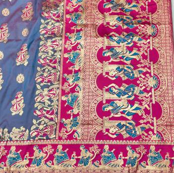 Light purple zari woven silk blend saree with blouse piece 5