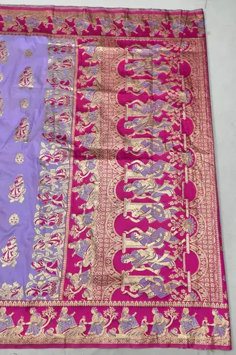 Lavender zari woven silk blend saree with blouse piece
