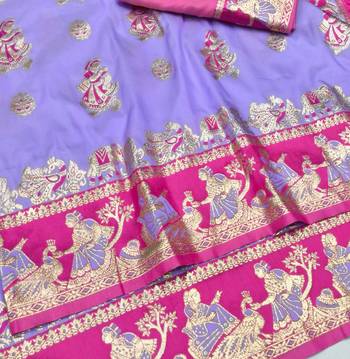Lavender zari woven silk blend saree with blouse piece 3