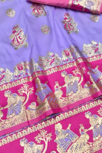Lavender zari woven silk blend saree with blouse piece