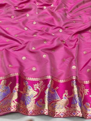 Lavender zari woven silk blend saree with blouse piece 4