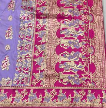 Lavender zari woven silk blend saree with blouse piece 5