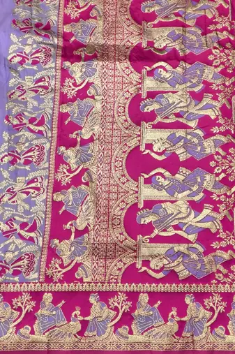 Lavender zari woven silk blend saree with blouse piece