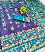 Purple zari woven baluchari silk blend saree with blouse piece
