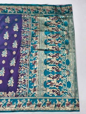 Purple zari woven silk blend saree with blouse piece 2