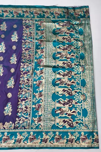 Purple zari woven silk blend saree with blouse piece
