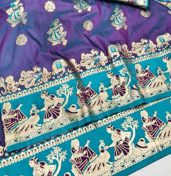 Purple zari woven silk blend saree with blouse piece 3
