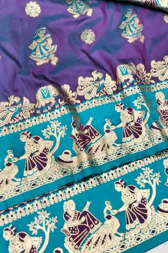 Purple zari woven silk blend saree with blouse piece
