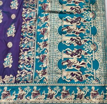 Purple zari woven silk blend saree with blouse piece 5