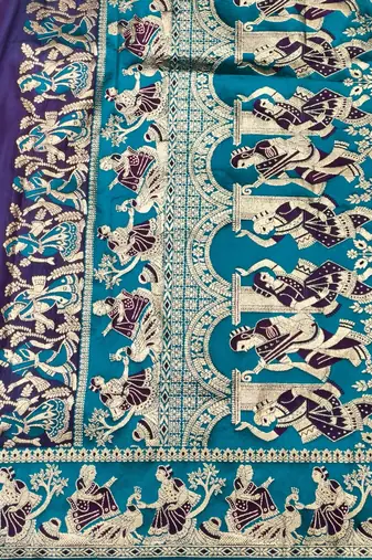 Purple zari woven silk blend saree with blouse piece