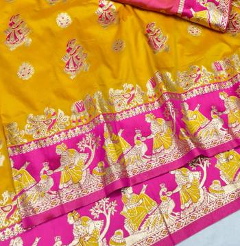 Gold zari woven silk blend saree with blouse piece 3