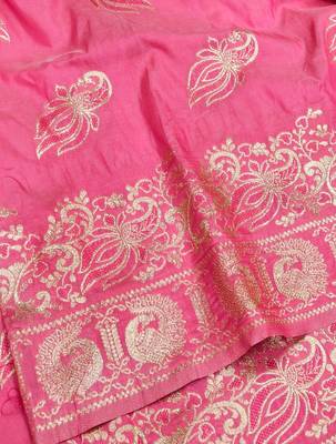 Pink zari woven silk blend saree with blouse piece 3