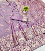 Purple zari woven banarasi silk blend saree with blouse piece