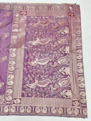 Purple zari woven silk blend saree with blouse piece 2