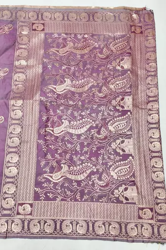 Purple zari woven silk blend saree with blouse piece