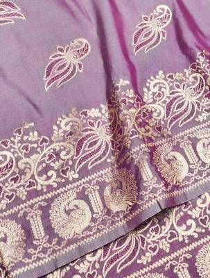 Purple zari woven silk blend saree with blouse piece 3