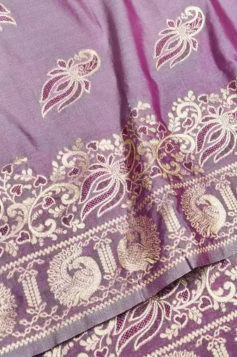 Purple zari woven silk blend saree with blouse piece