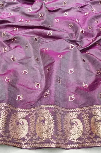 Purple zari woven silk blend saree with blouse piece