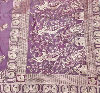 Purple zari woven silk blend saree with blouse piece 5