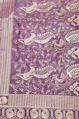 Purple zari woven silk blend saree with blouse piece