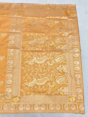 Orange zari woven silk blend saree with blouse piece 2