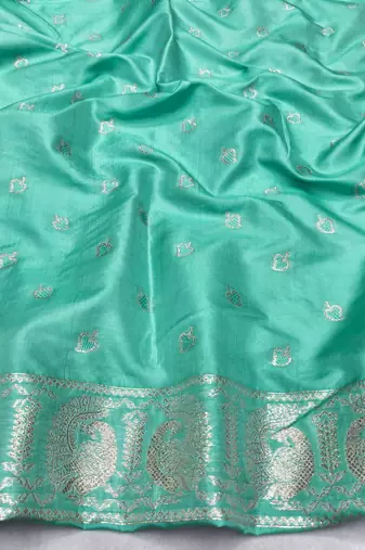 Blue zari woven silk blend saree with blouse piece