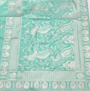 Blue zari woven silk blend saree with blouse piece 5