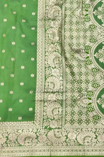Light green zari woven silk blend saree with blouse piece