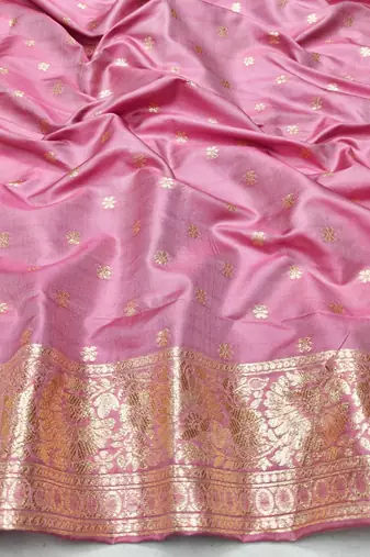 Pink zari woven silk blend saree with blouse piece