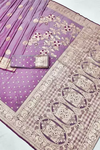 Purple zari woven silk blend saree with blouse piece