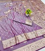 Purple zari woven banarasi silk blend saree with blouse piece