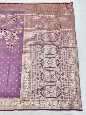 Purple zari woven silk blend saree with blouse piece 3