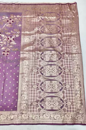 Purple zari woven silk blend saree with blouse piece