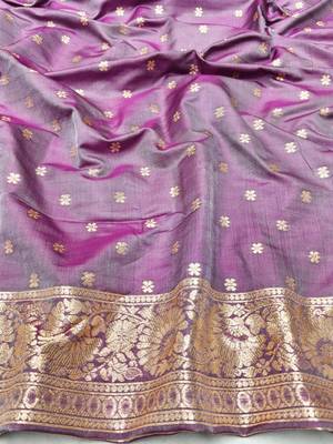 Purple zari woven silk blend saree with blouse piece 4