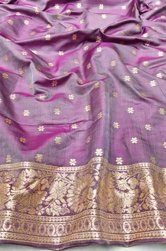 Purple zari woven silk blend saree with blouse piece