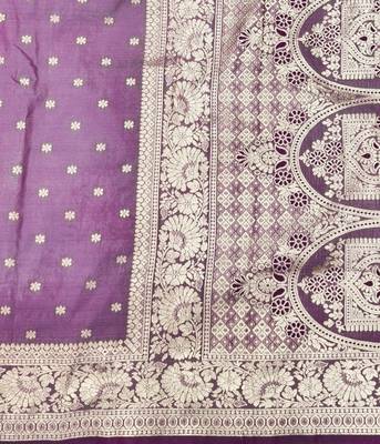 Purple zari woven silk blend saree with blouse piece 5